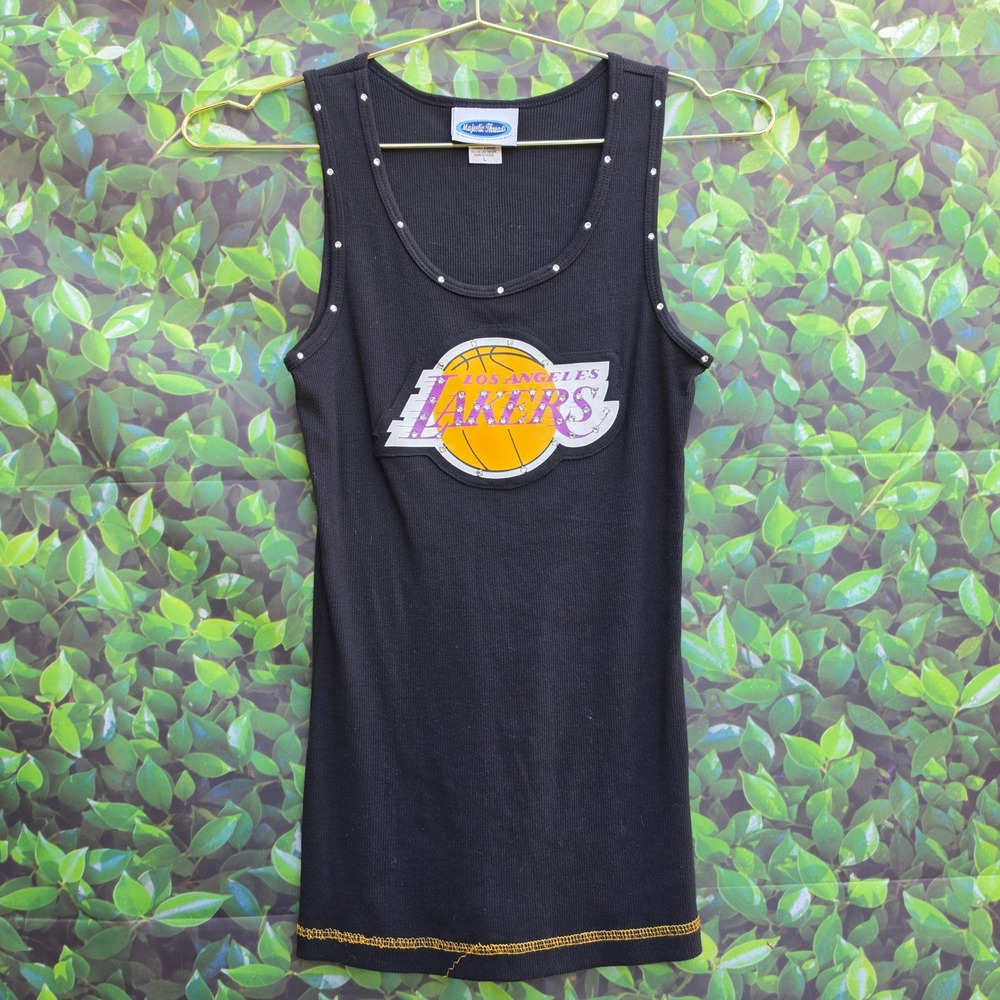 Majestic Threads Los Angeles Lakers Rhinestone Ribbed Tank Top Black Womens L
